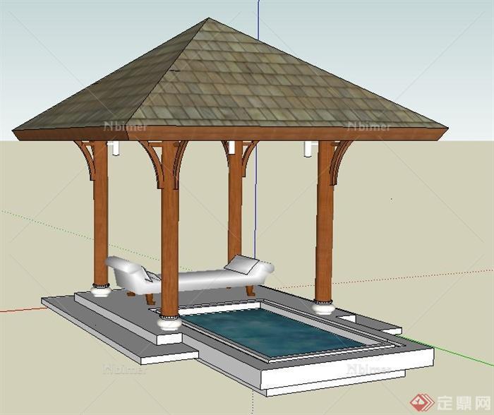 东南亚风格温泉亭及庭院灯设计su模型