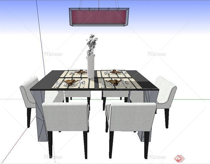 现代室内六人餐桌椅设计SU模型