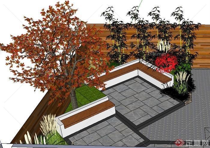 某建筑外小型庭院景观设计SU模型