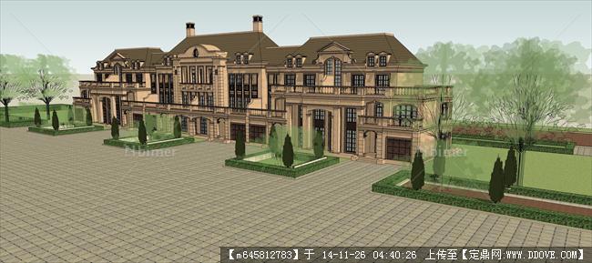 法式联排别墅建筑设计su模型