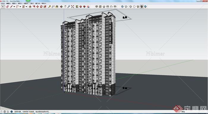某新中式住宅楼建筑设计SU模型1