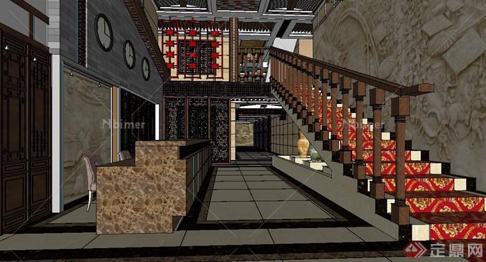 某古典中式风格详细宾馆室内空间设计su模型[原创