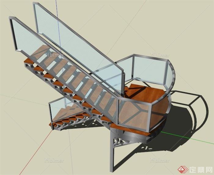 现代风格转折楼梯设计su模型