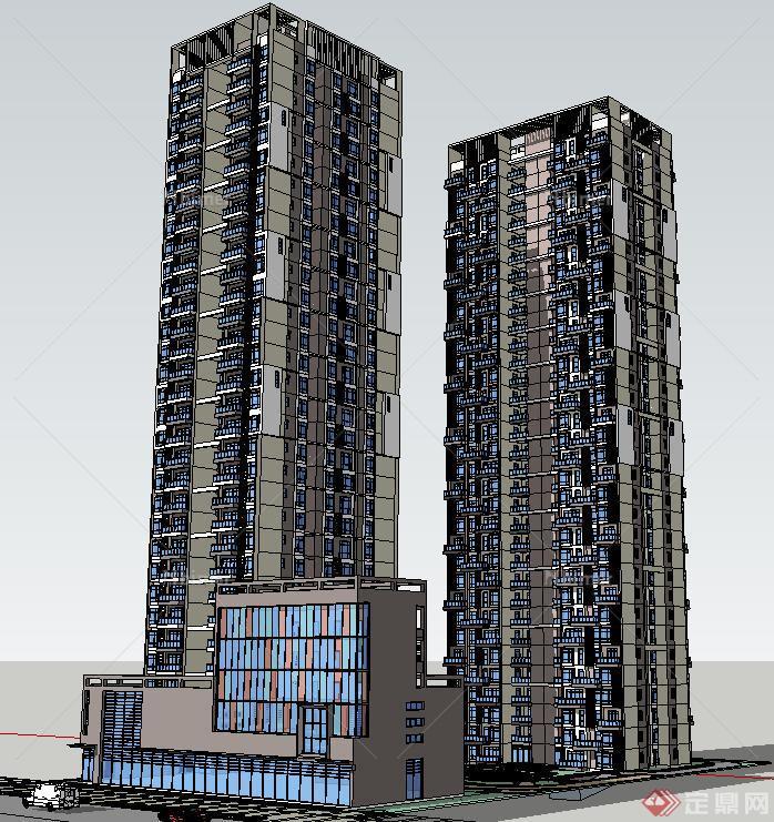一个现代高层商住楼建筑SU精致设计模型