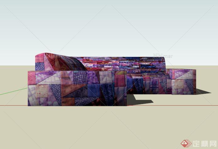 LX型紫色布艺沙发设计SU模型[原创]
