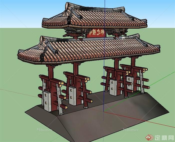 中式牌楼单体设计su模型