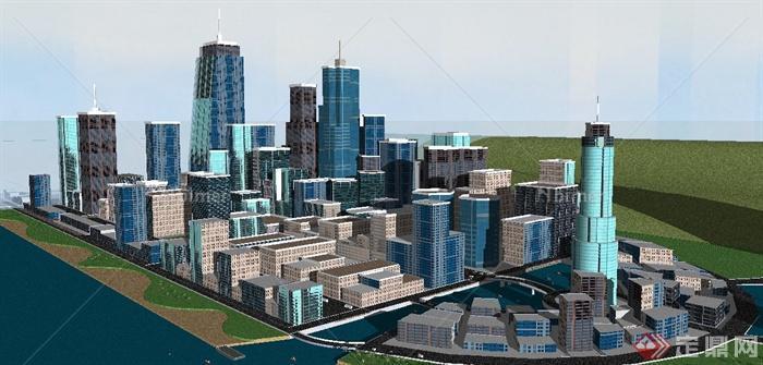 现代风格城市综合区建筑设计SU模型