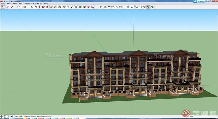 某三拼六层住宅楼建筑设计SU模型