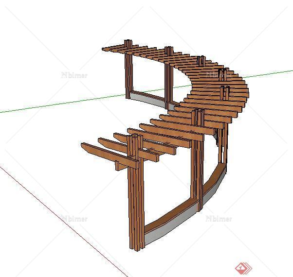 现代木廊架su模型设计（含坐凳）