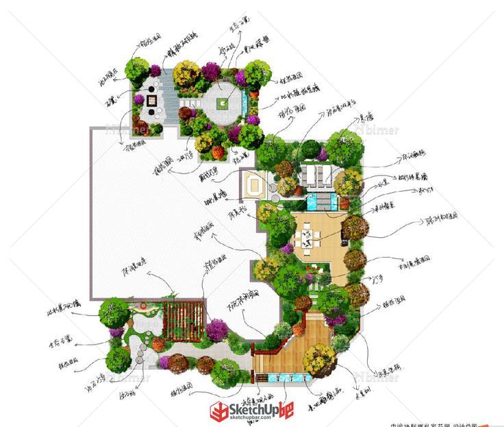 私家庭院 带模型  花园景观设计 SU裸图表现形式