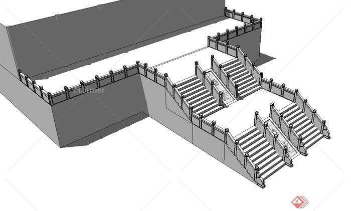 某古典中式宫殿建筑楼梯设计su模型[原创]
