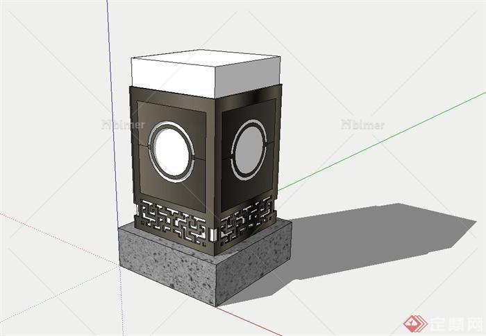 现代中式庭院景观灯柱设计su模型[原创]