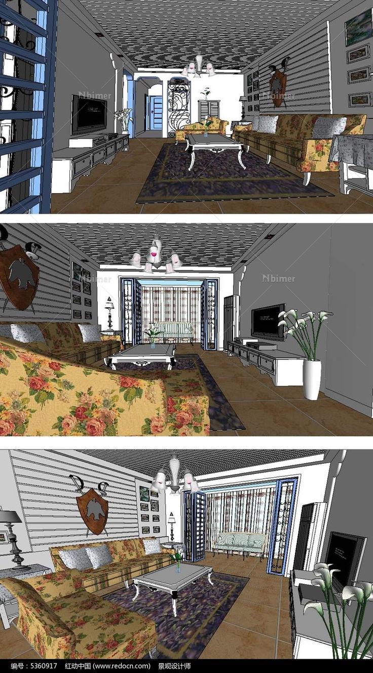 地中海风格客厅室内草图大师SU模型