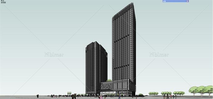 现代风格超高层办公酒店综合体建筑设计su模型[原