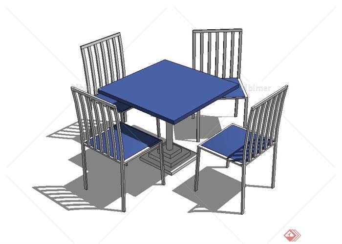 现代风格四人户外桌椅设计su模型[原创]