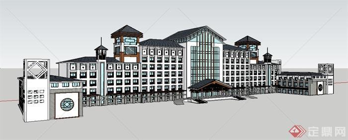 中式风格行政办公大楼建筑设计su模型[原创]