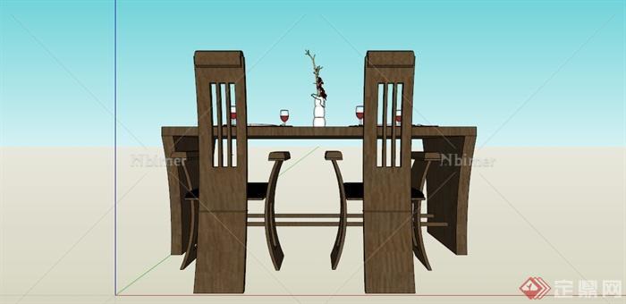 某现代中式四人餐桌SU模型