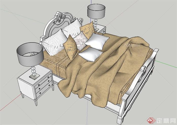 欧式风格卧室双人床设计SU模型