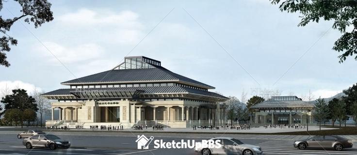 中式博物馆建筑设计方案带SketchUp模型下载分享