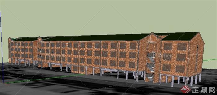 四层简洁办公楼建筑设计su模型