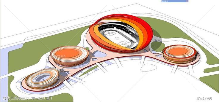 特色彩带体育场方案模型su模型