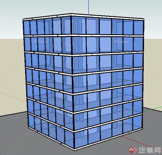 一栋7层玻璃建筑设计su模型