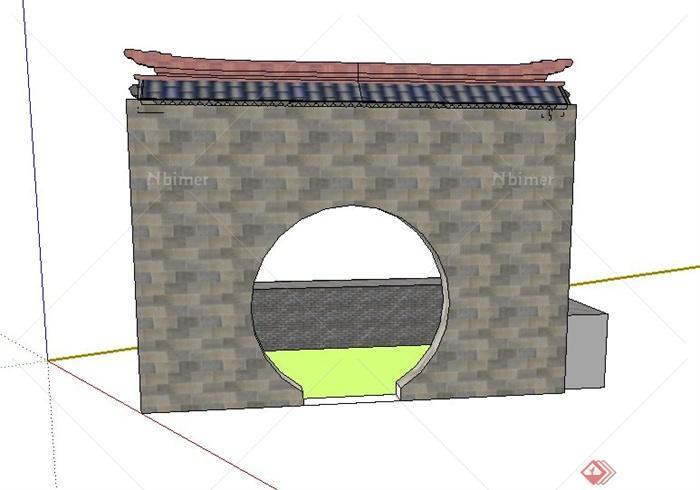 现代中式围墙门设计su模型