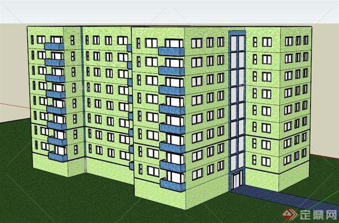 简约住宅楼建筑设计SU模型