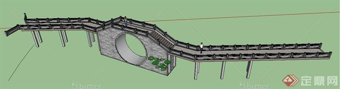 现代中式风格栈桥及园桥su模型