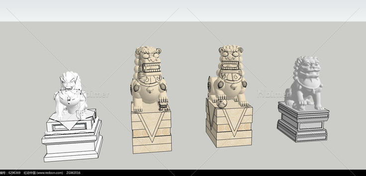 多款狮子石雕小品su模型
