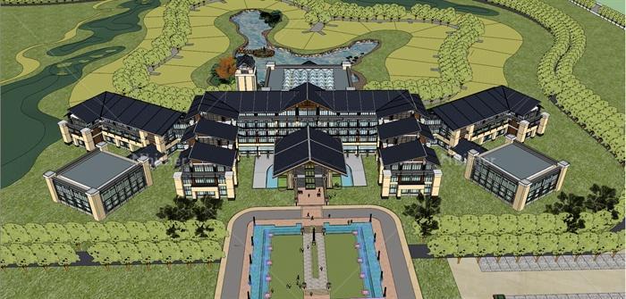 东南亚风格大型温泉酒店建筑设计su模型[原创]