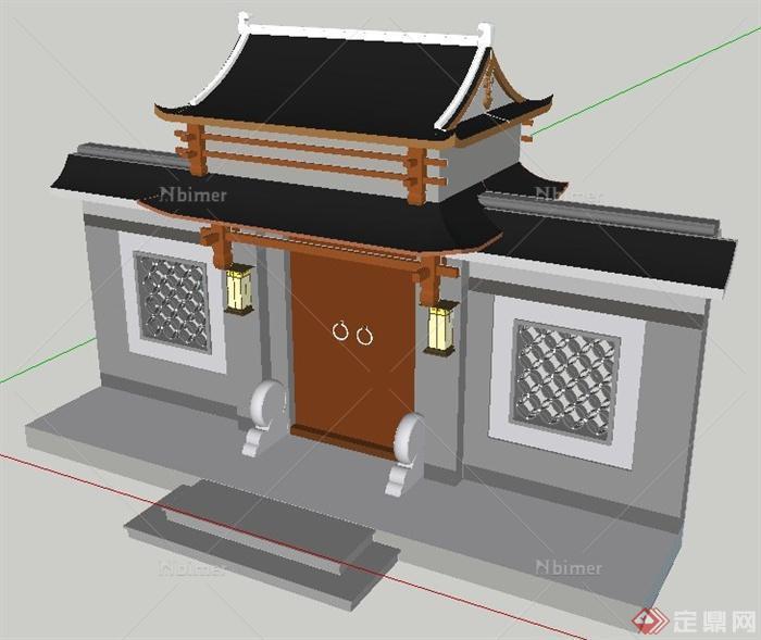 中式风格垂花门设计su模型