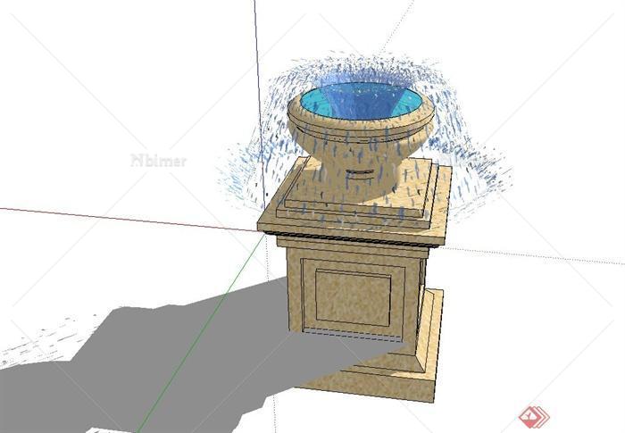 欧式喷泉水钵设计su模型