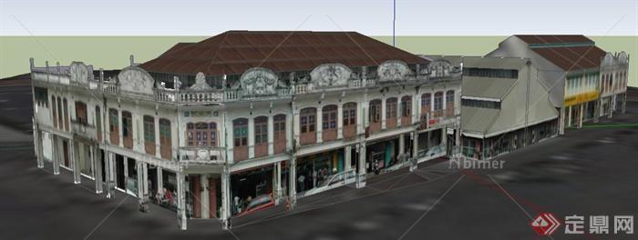 欧式风格商业街建筑设计SU模型