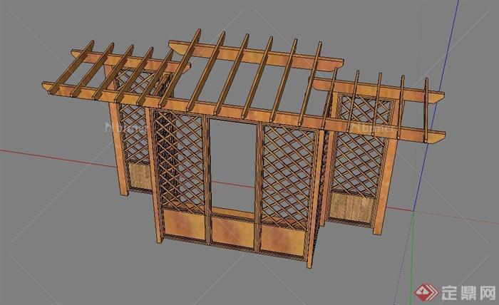庭院景观木质座椅廊架设计SU模型