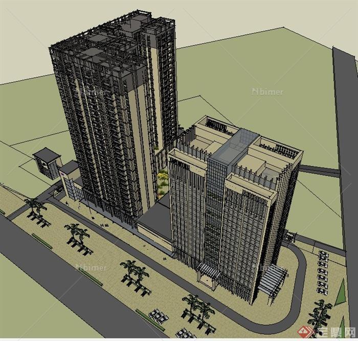 某商业城商住楼建筑设计SU模型（含两个方案）