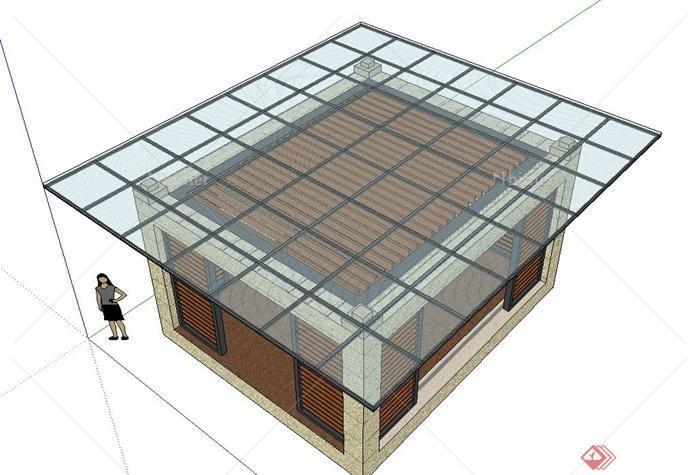 某现代玻璃屋顶廊架设计su模型