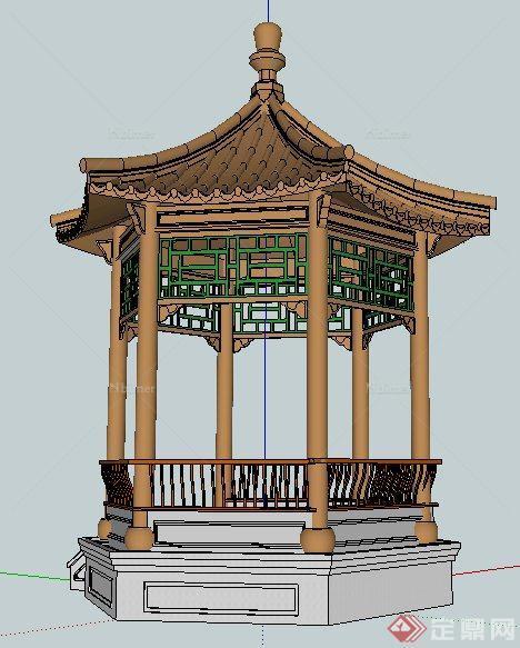 园林景观中式六角亭su模型