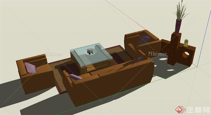 现代沙发、茶几、柜子组合设计SU模型