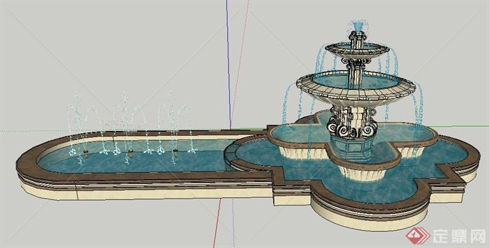 某欧式风格跌水喷泉水景su模型