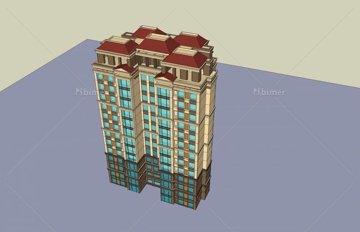 简欧风格高层住宅楼(46589)su模型下载