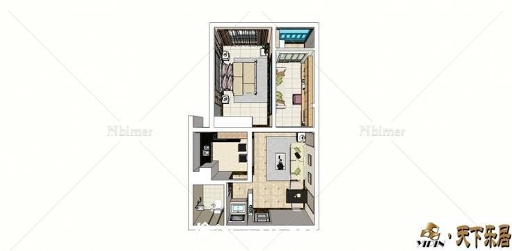小户型59平方室内设计方案带SketchUp模型下载分