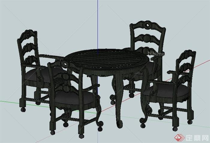 古典四人座桌椅组合su模型[原创]