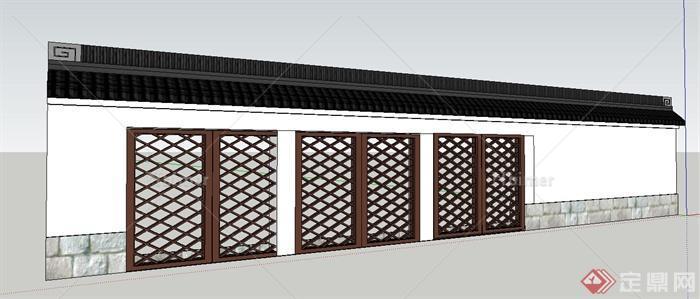 现代中式风格镂空围墙设计su模型
