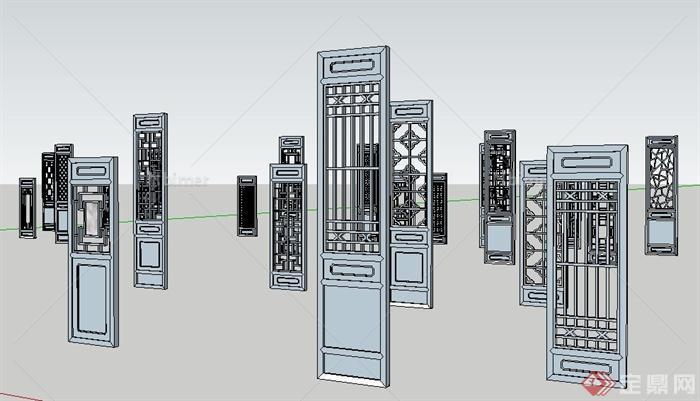 多款中式风格雕花窗户设计su模型[原创]
