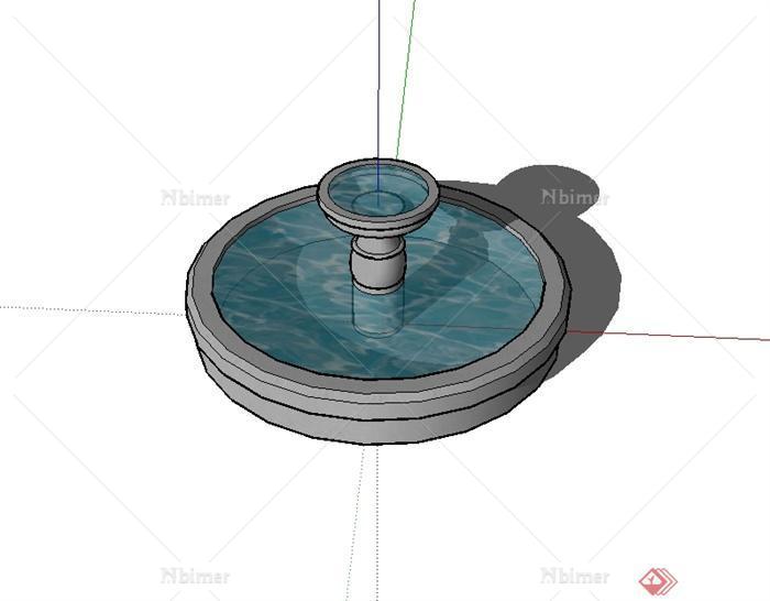 现代风格圆形水钵水池喷泉设计SU模型[原创]