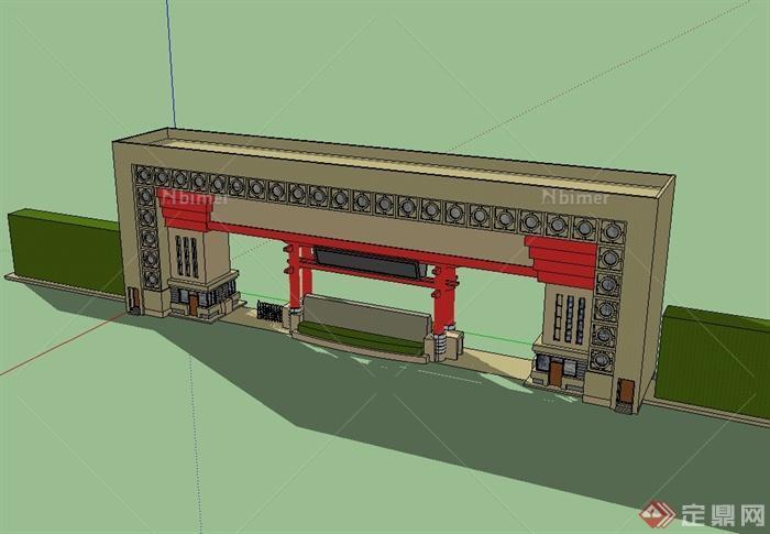现代风格公安厅入口大门SU模型[原创]