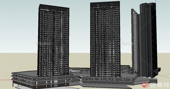 某现代商业住宅办公综合区建筑设计su模型