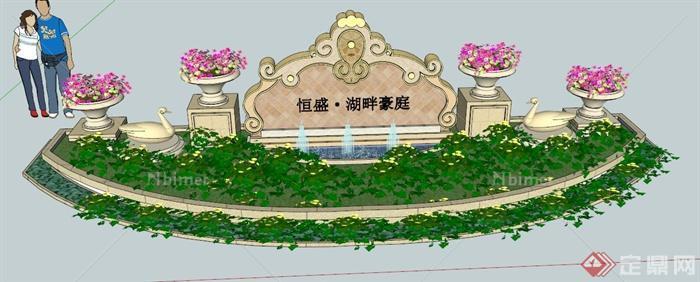 花池水景墙设计SU模型
