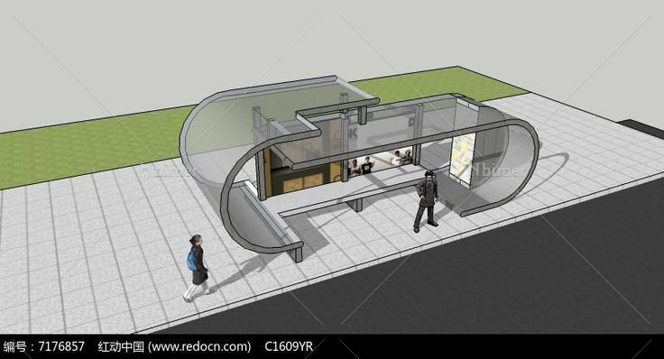 艺术透明玻璃公交车候车亭SU模型